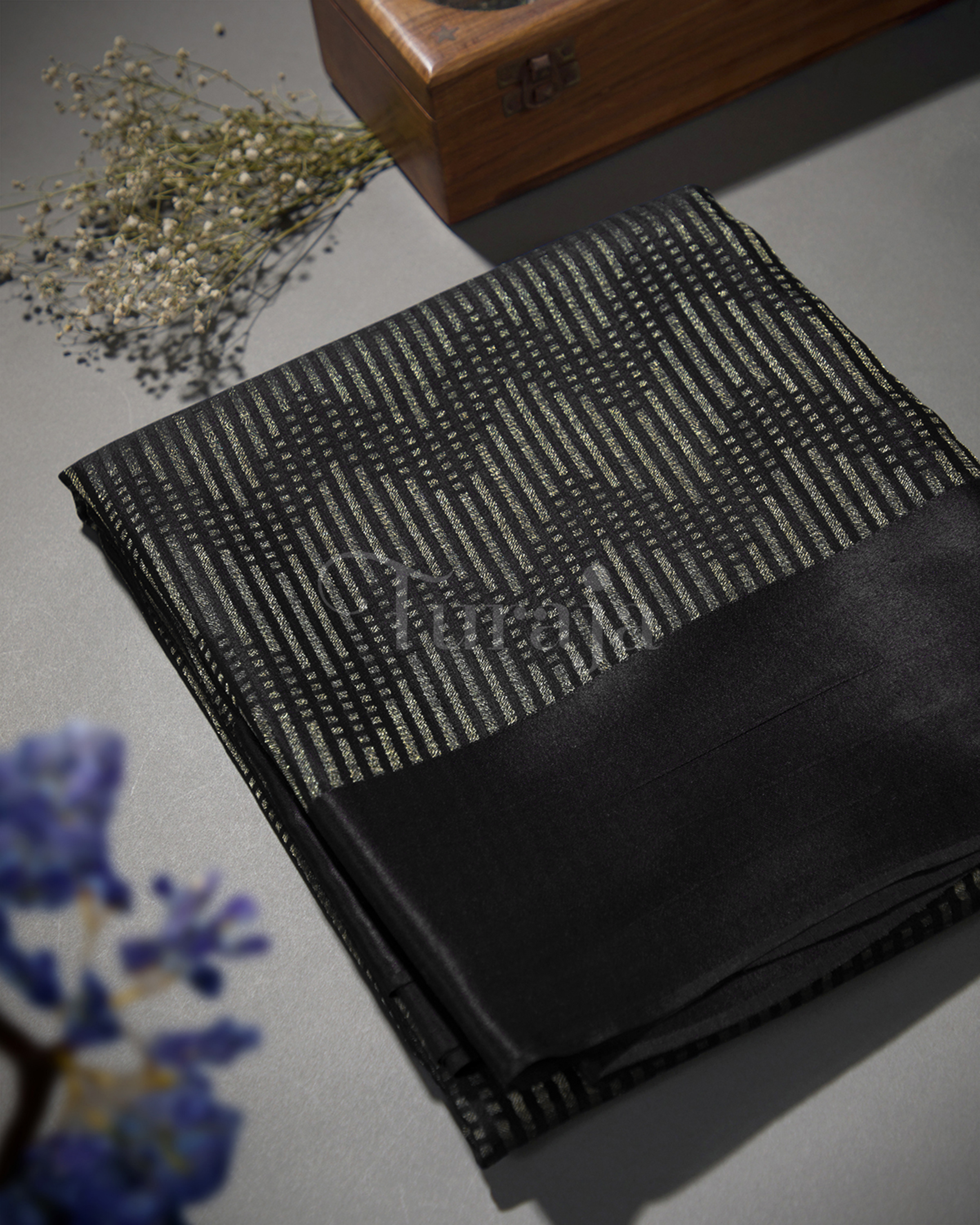 Sunset Weave: Black Mysore Crepe Silk Saree
