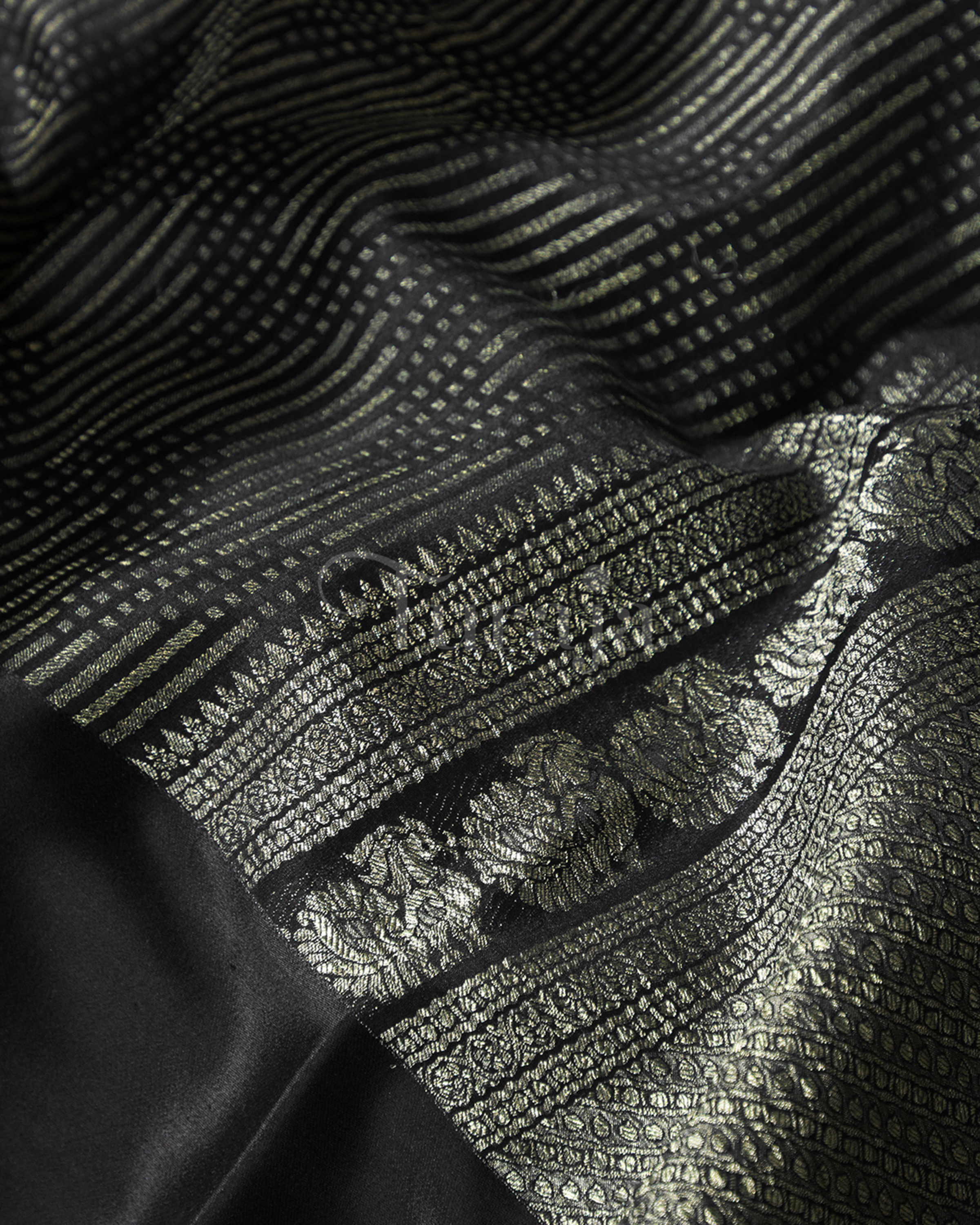 Sunset Weave: Black Mysore Crepe Silk Saree