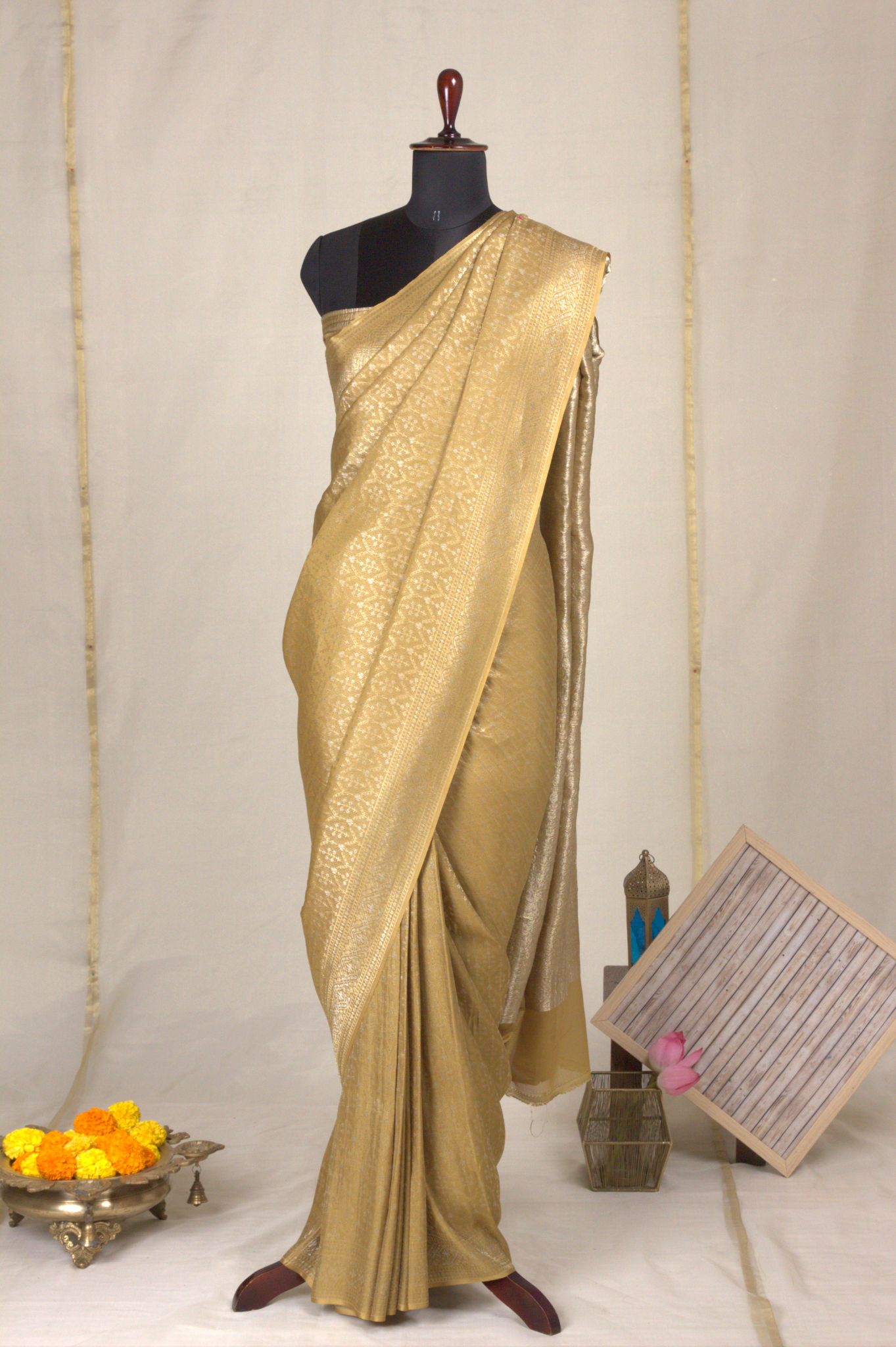 Tanabana: Sage Green Mysore Crepe Silk Saree