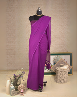 PLAIN CHIFFON SAREE - IRIS PURPLE