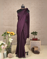 PLAIN SATIN SAREE - RUBY WINE