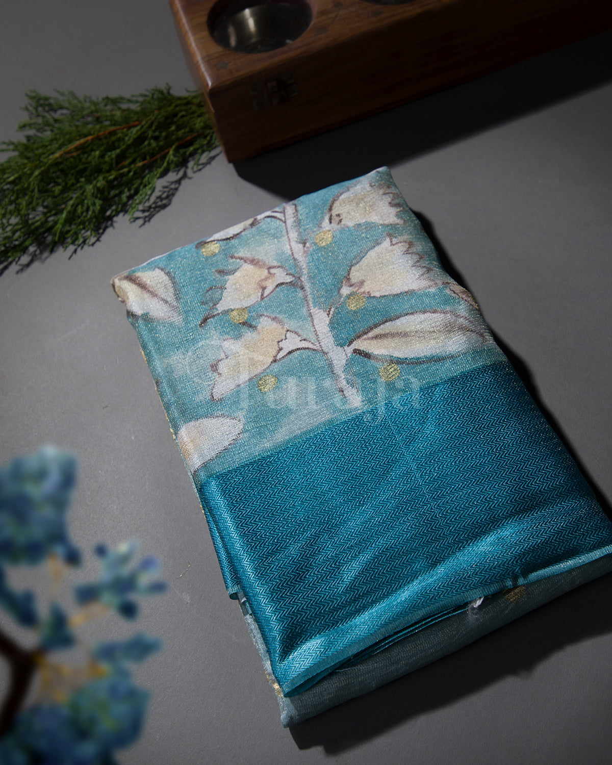 Whispering Bloom: Sky Blue Mysore Crepe Silk Saree
