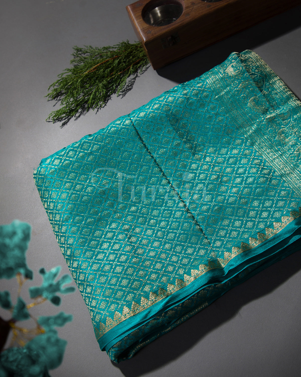 Kalga: Rama Blue Mysore Crepe Silk Saree