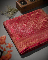 Single Tone Brocade: Red Mysore Crepe Silk Saree