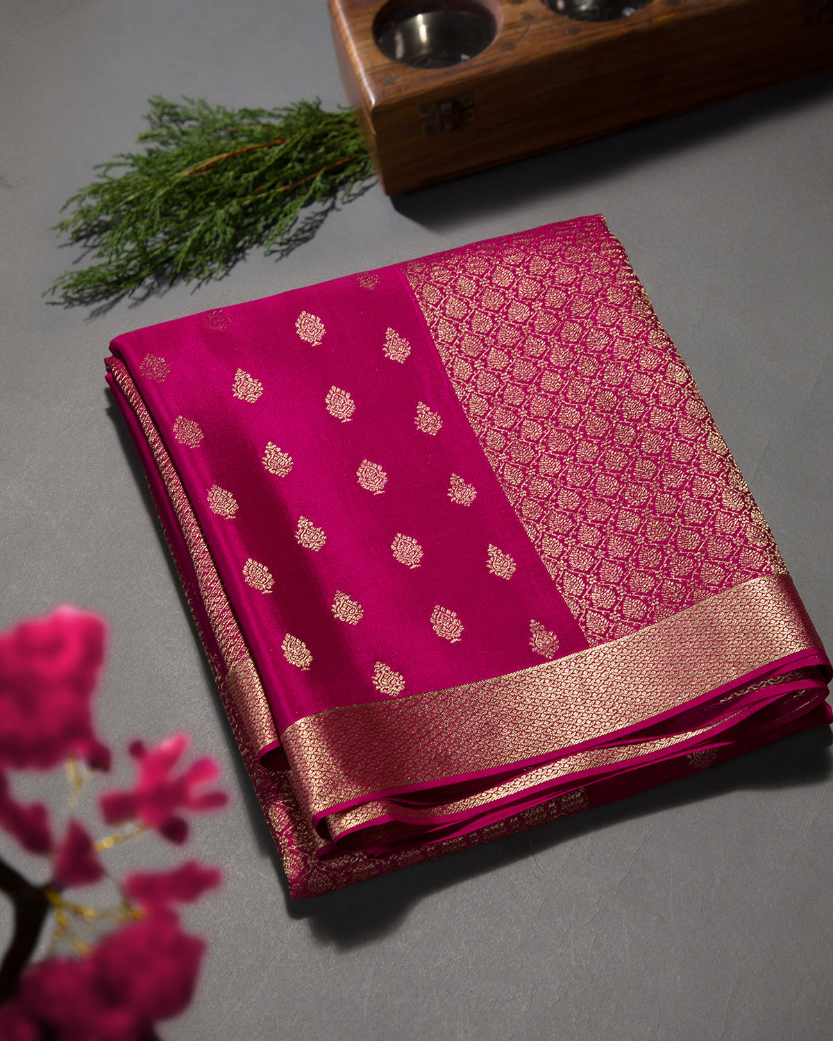 Zari Darbar - Rani Pink Mysore Crepe Silk Saree