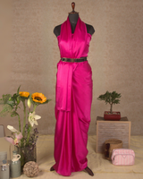 PLAIN SATIN SAREE - RANI PINK