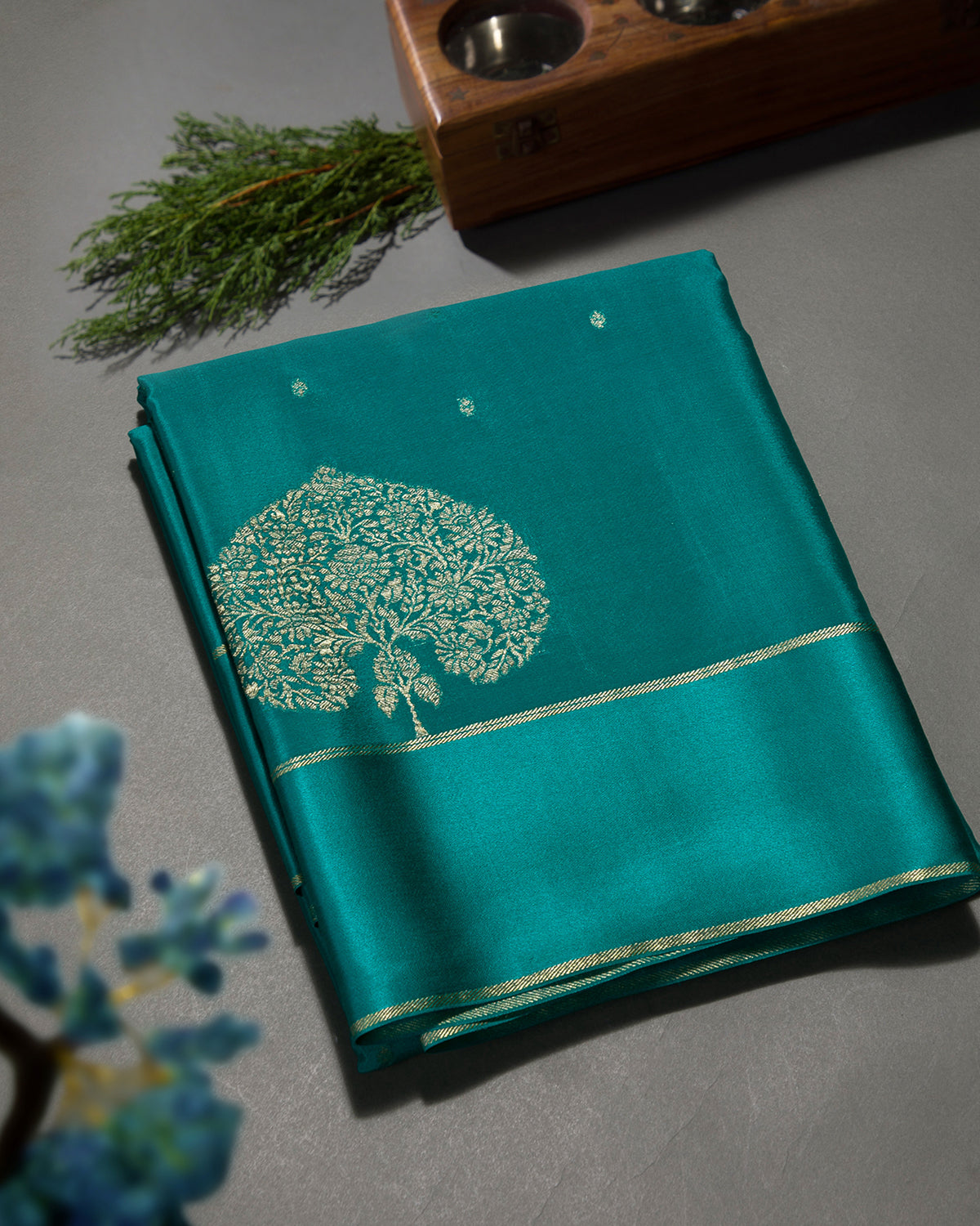 Morbagh - Rama Blue Mysore Crepe Silk Saree
