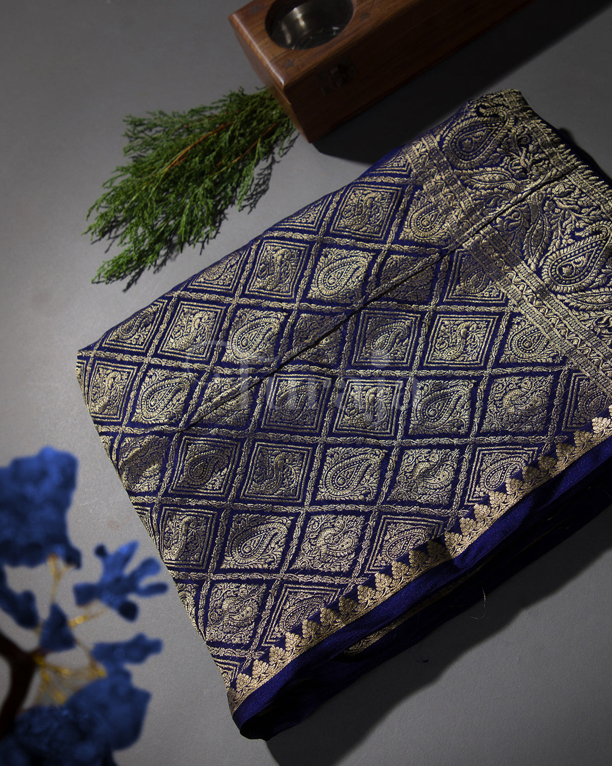 Kalga: Navy Blue Mysore Crepe Silk Saree