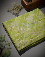 Pastel Bloom Tissue: Green Mysore Crepe Silk Saree