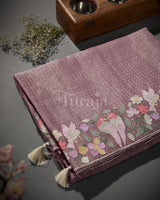 Pastel Tissue Petal Border: Lavender Mysore Crepe Silk Saree