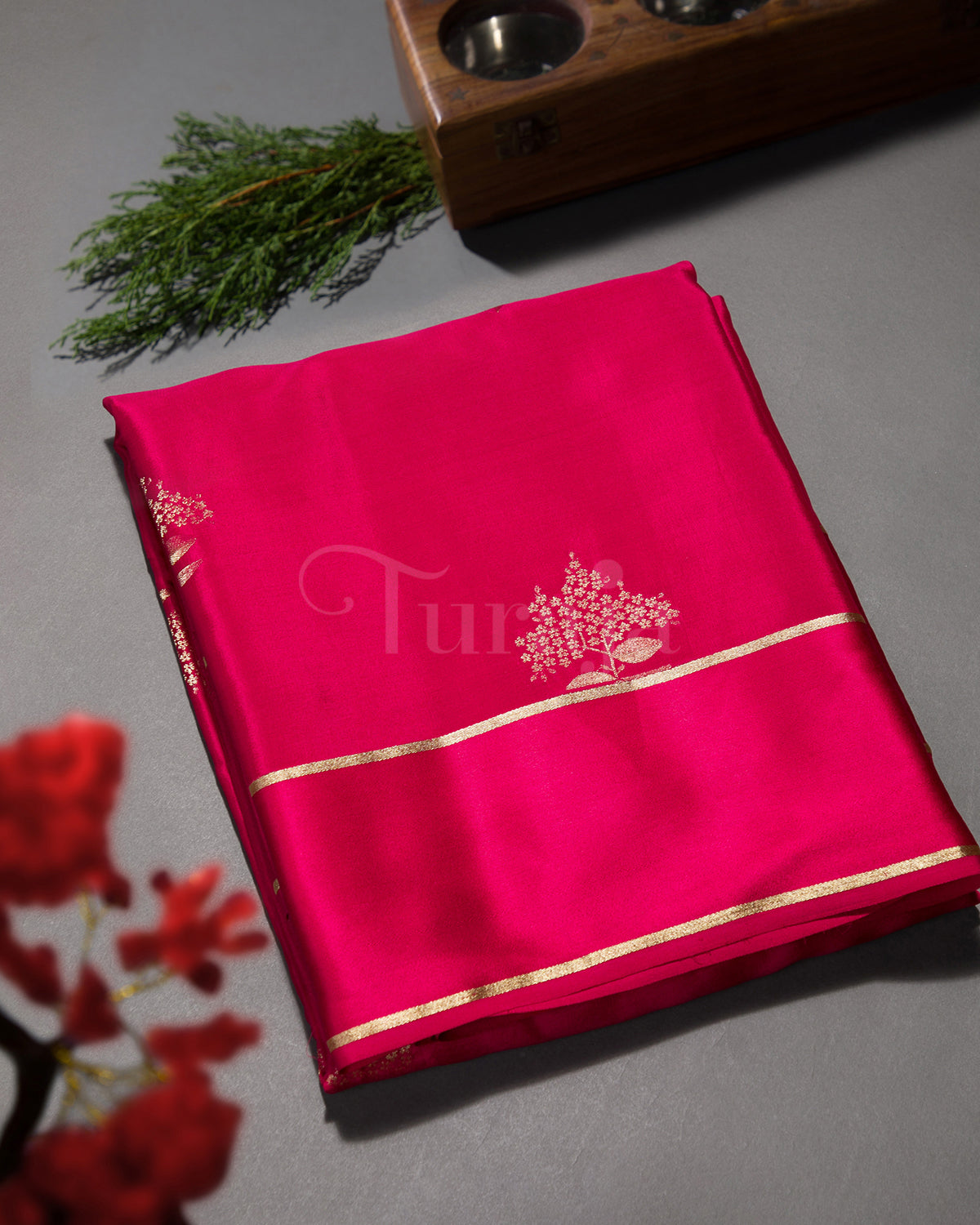 Guldasta - Rani Pink Mysore Crepe Silk Saree