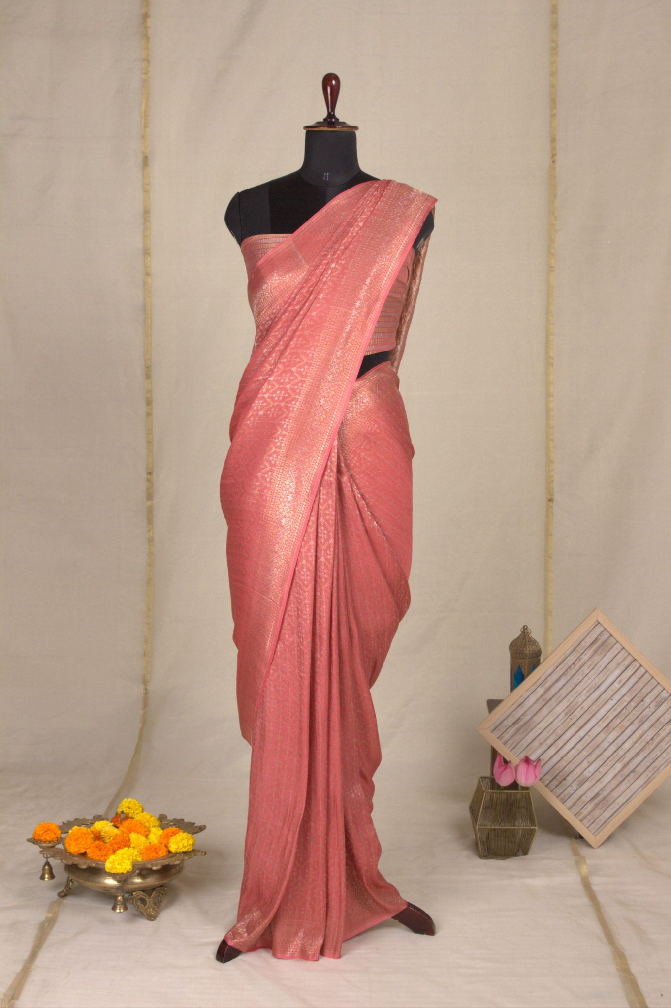 Tanabana: Blush Pink Mysore Crepe Silk Saree