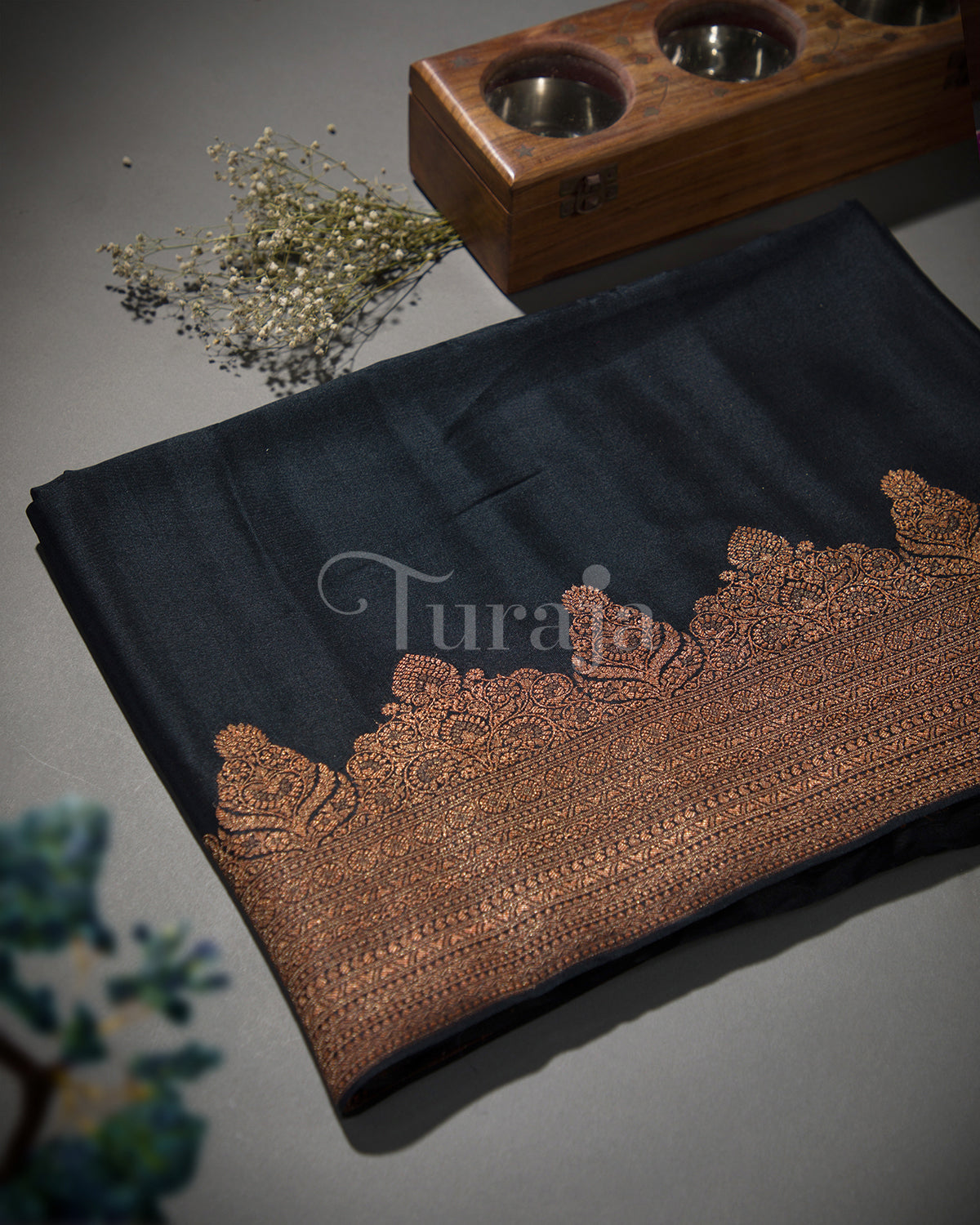 Antique Border: Black Mysore Crepe Silk Saree