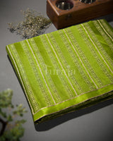 Stripes & Satin: Mehendi Green Mysore Crepe Silk Saree-view1