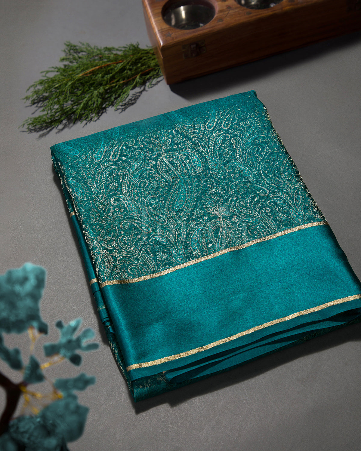 Royal Keri - Rama Blue Mysore Crepe Silk Saree