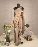 PLAIN SATIN SAREE - CHAMPAGNE
