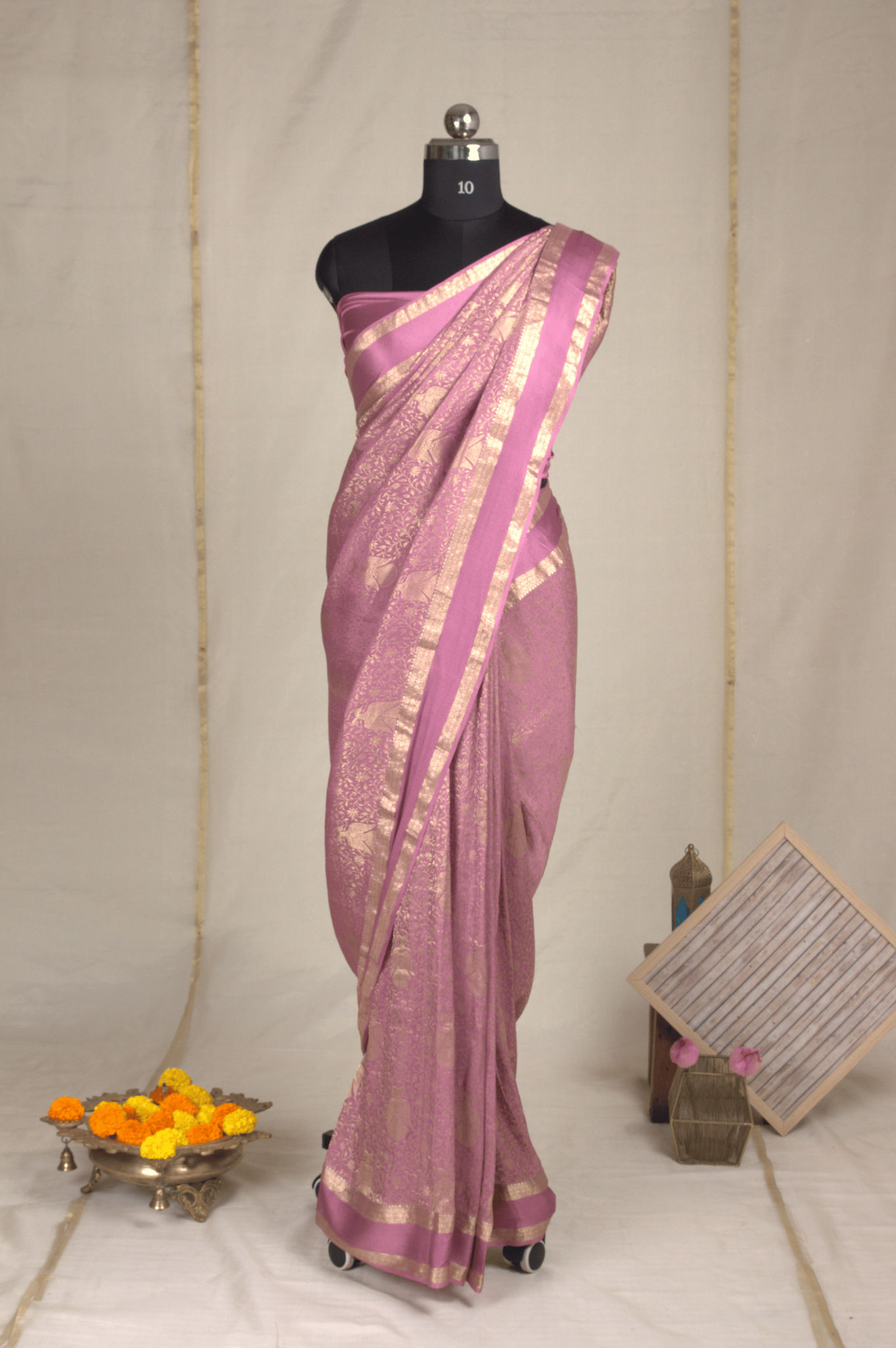 Brocade Peacock: Wine Mysore Crepe Silk Saree