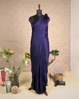 PLAIN SATIN SAREE - NAVY BLUE