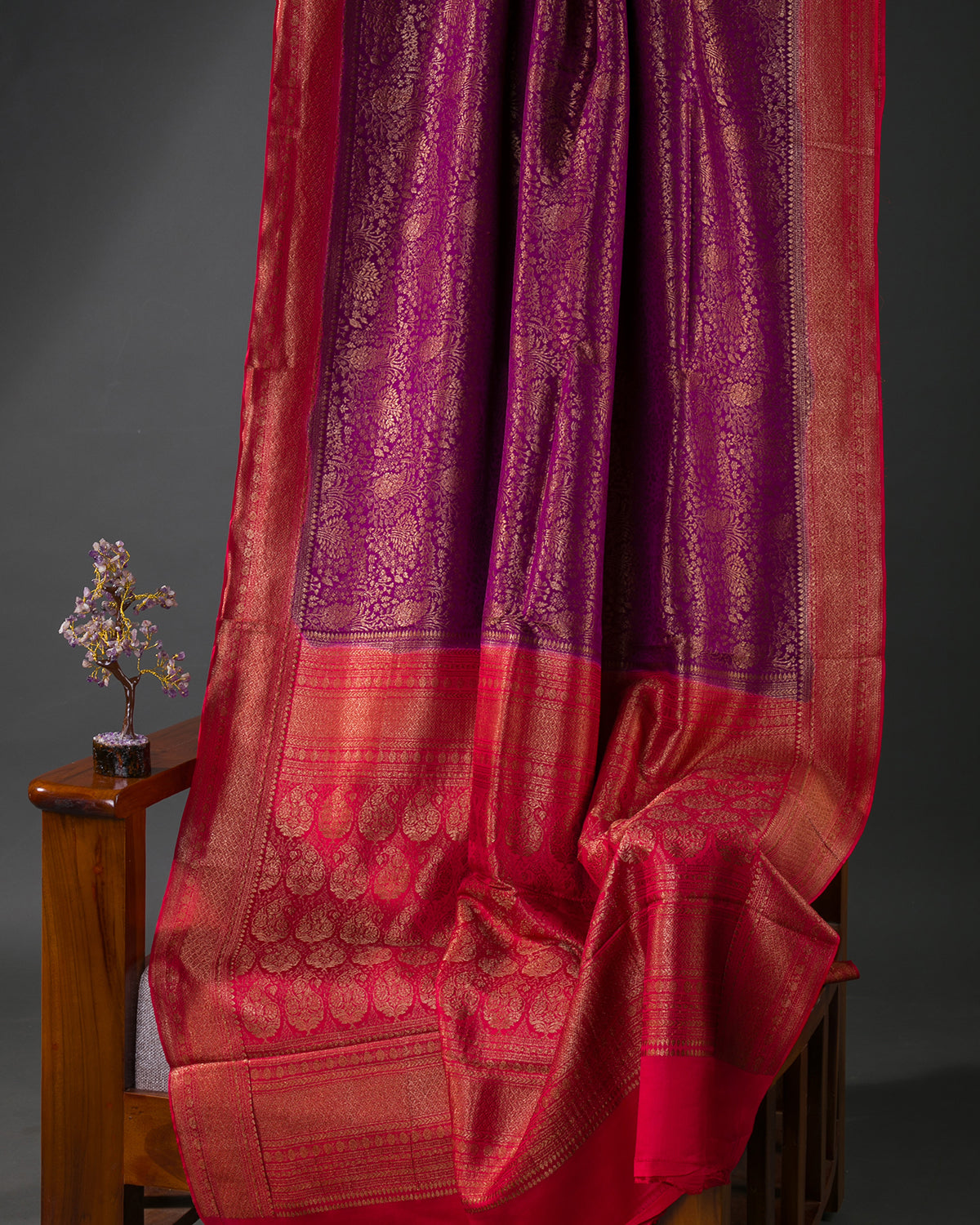 Gulbarga - Wine and Red Mysore Crepe Silk Saree
