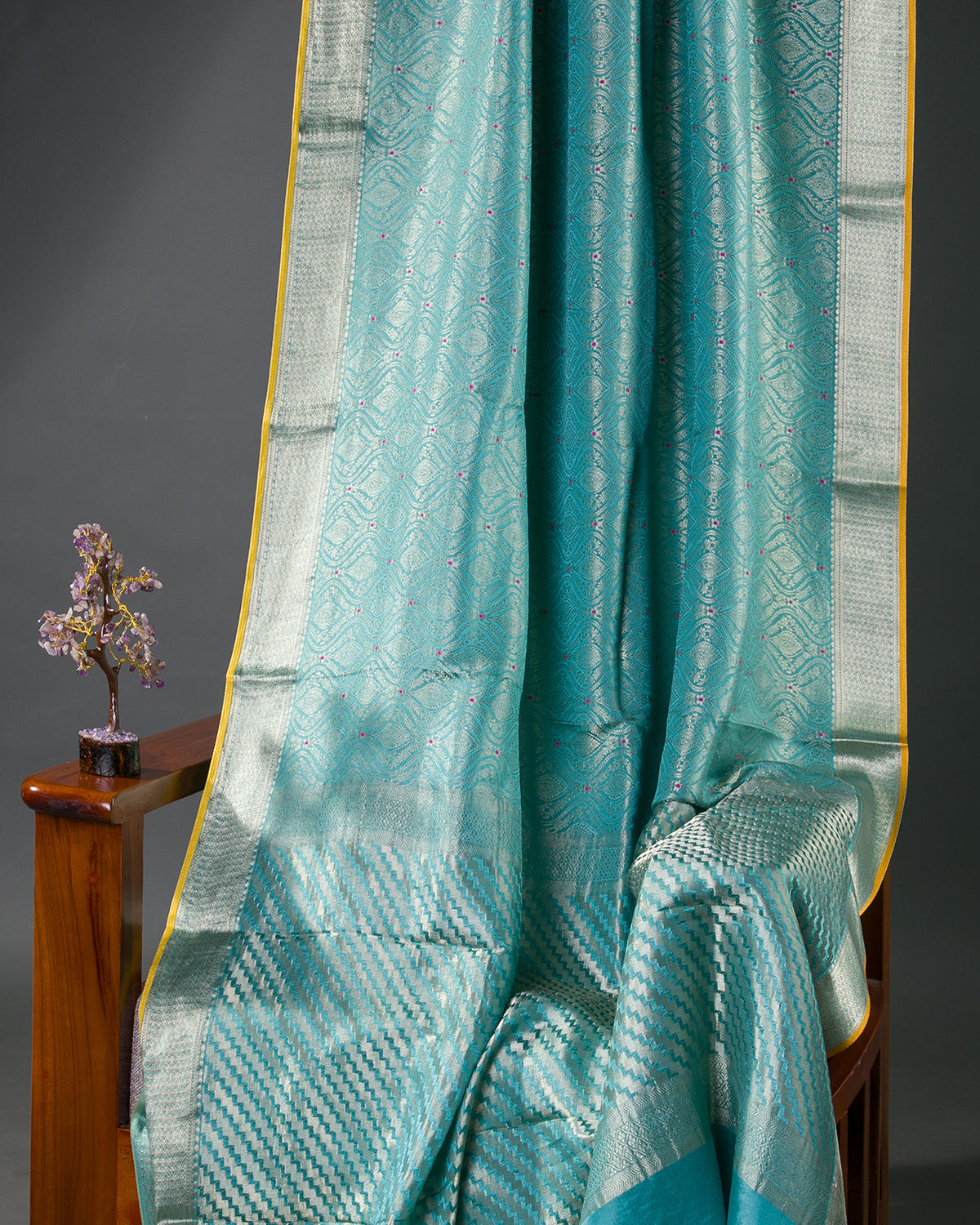 Meenakari Jaal - Firozi Mysore Crepe Silk Saree