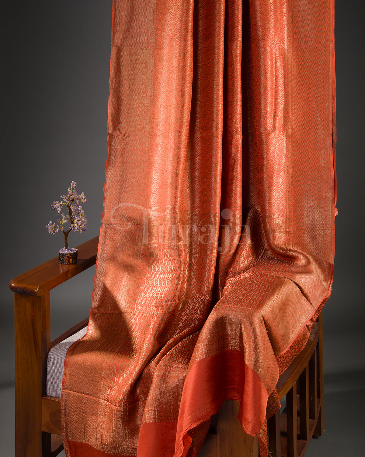 Saanjh : Rust Orange Brocade Mysore Crepe Silk Saree