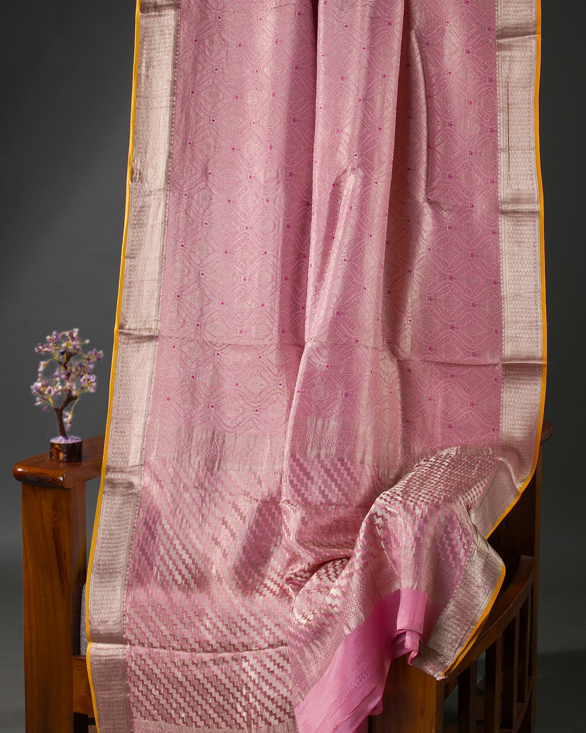 Meenakari Jaal - Pink Mysore Crepe Silk Saree