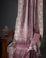 Pastel Tissue Petal Border: Lavender Mysore Crepe Silk Saree
