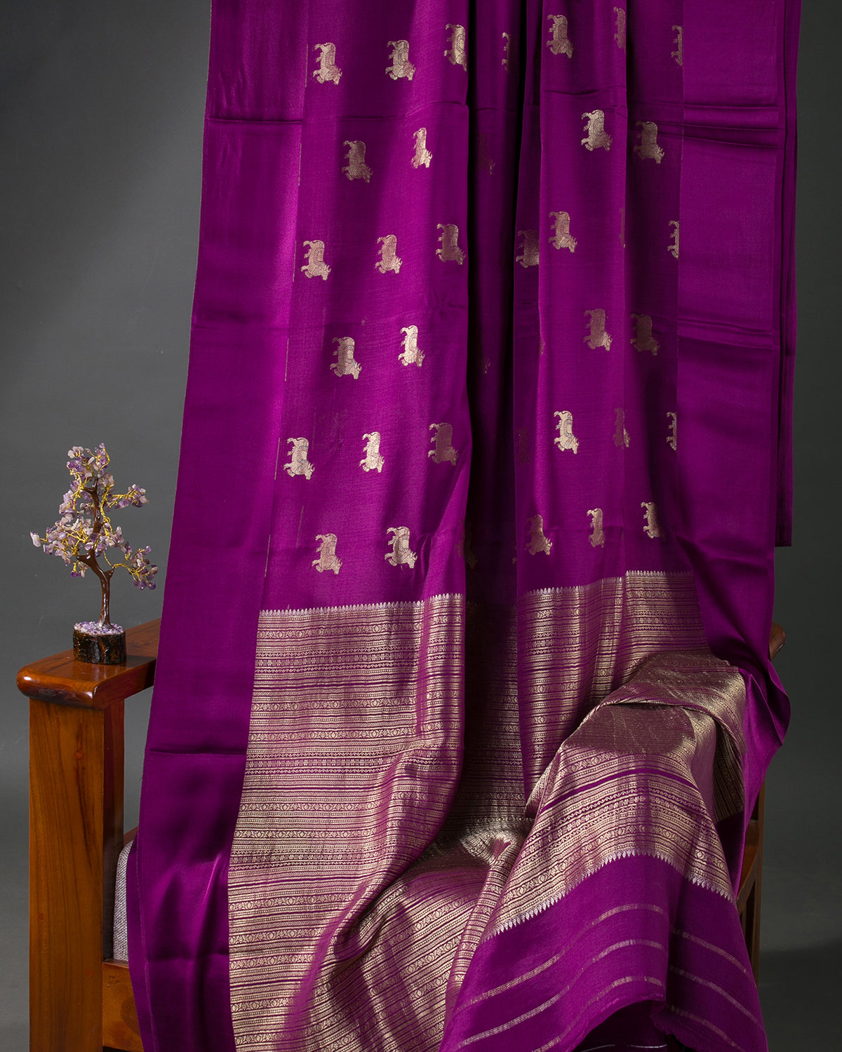Pichwai - Wine Mysore Crepe Silk Saree