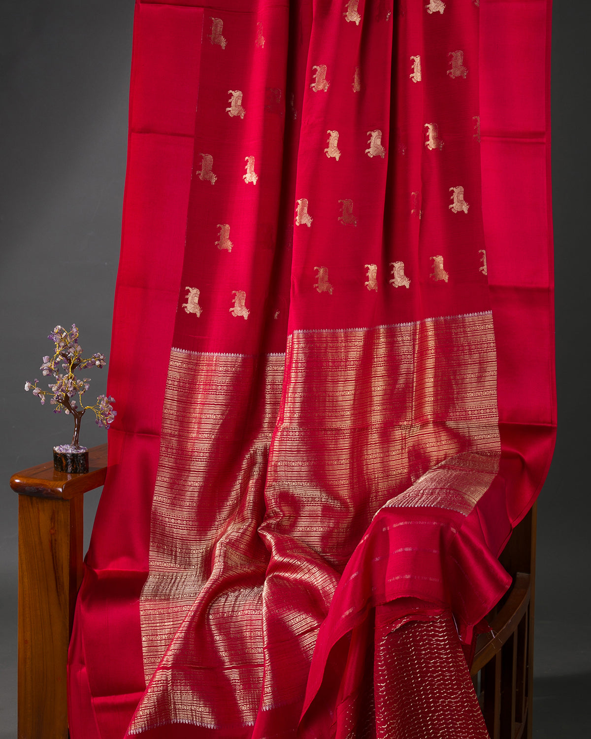 Pichwai - Red Mysore Crepe Silk Saree