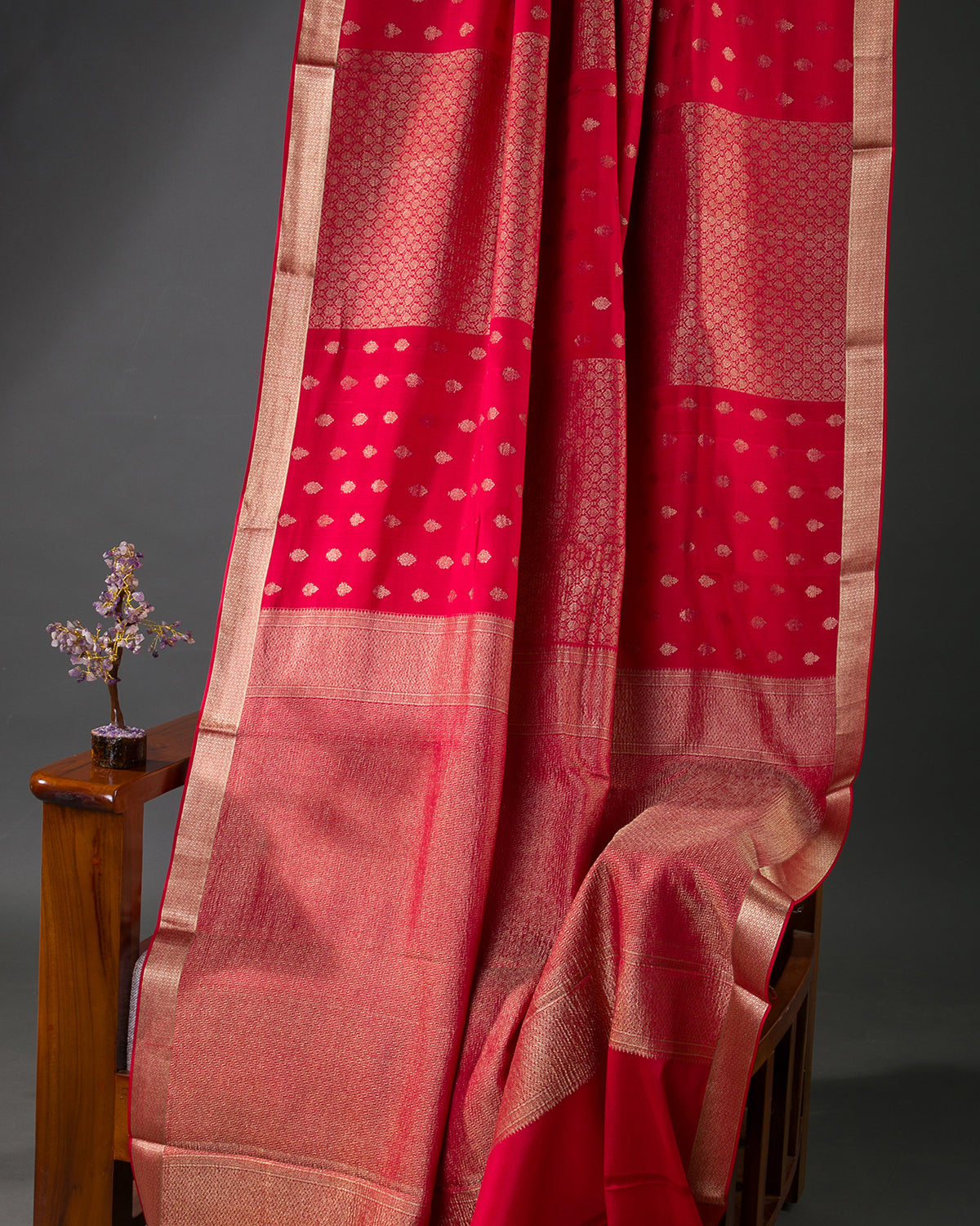 Zari Darbar - Red Mysore Crepe Silk Saree