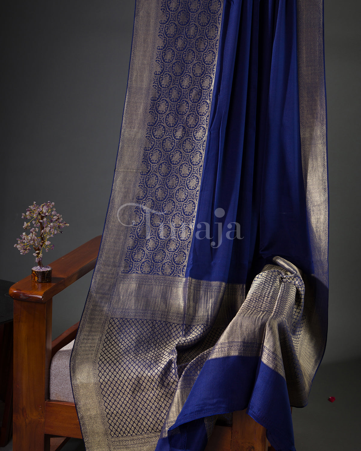 Neelkanti: Navy Blue Mysore Crepe Silk Saree