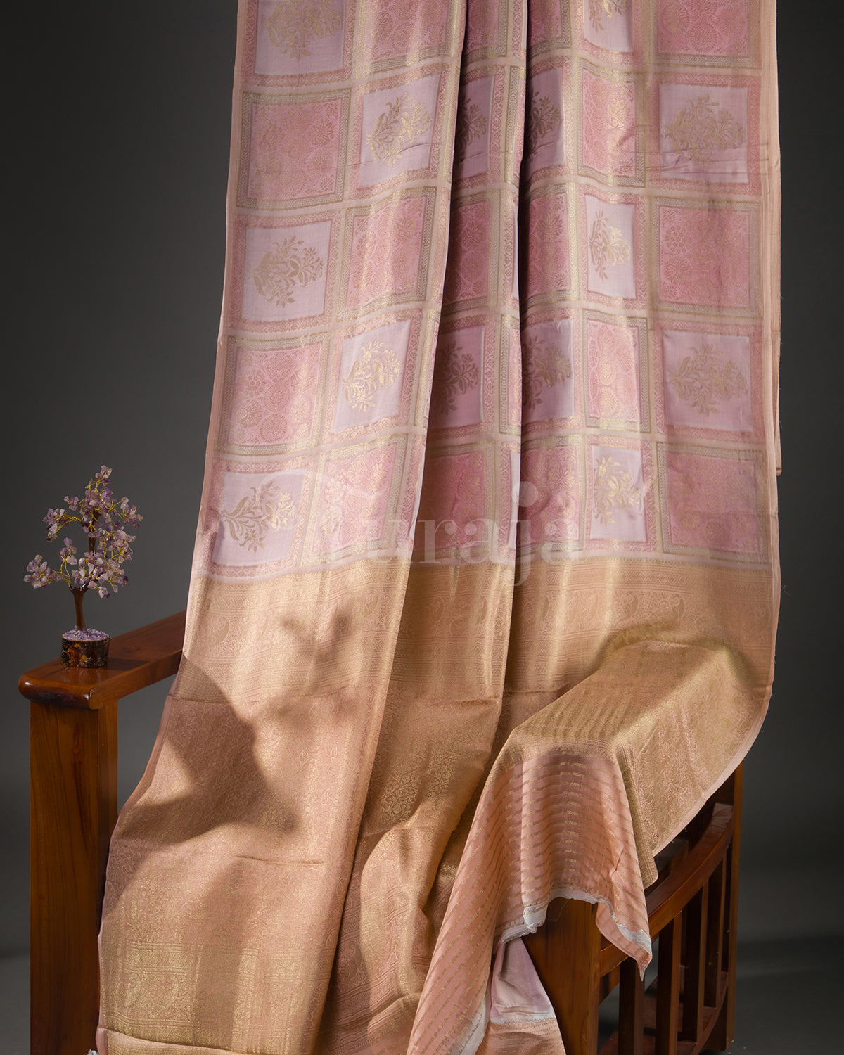 Floral Garden: Powder Pink Mysore Crepe Silk Saree