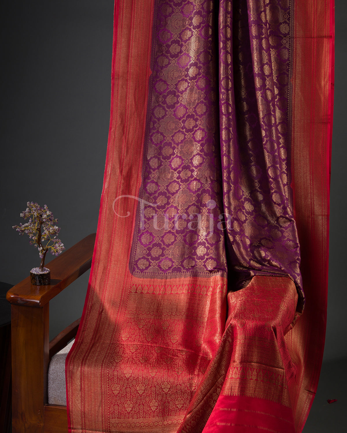 Dual Tone Brocade Contrast: Wine & Red Mysore Crepe Silk Saree-view2