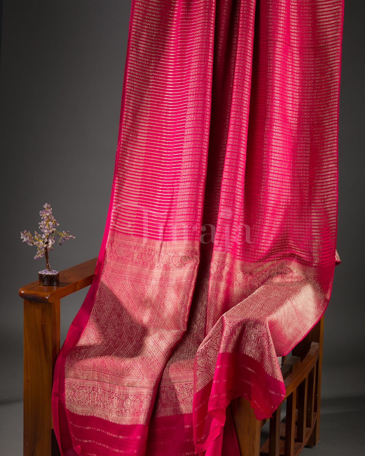 Stripes Saga: Rani Pink Mysore Crepe Silk Saree