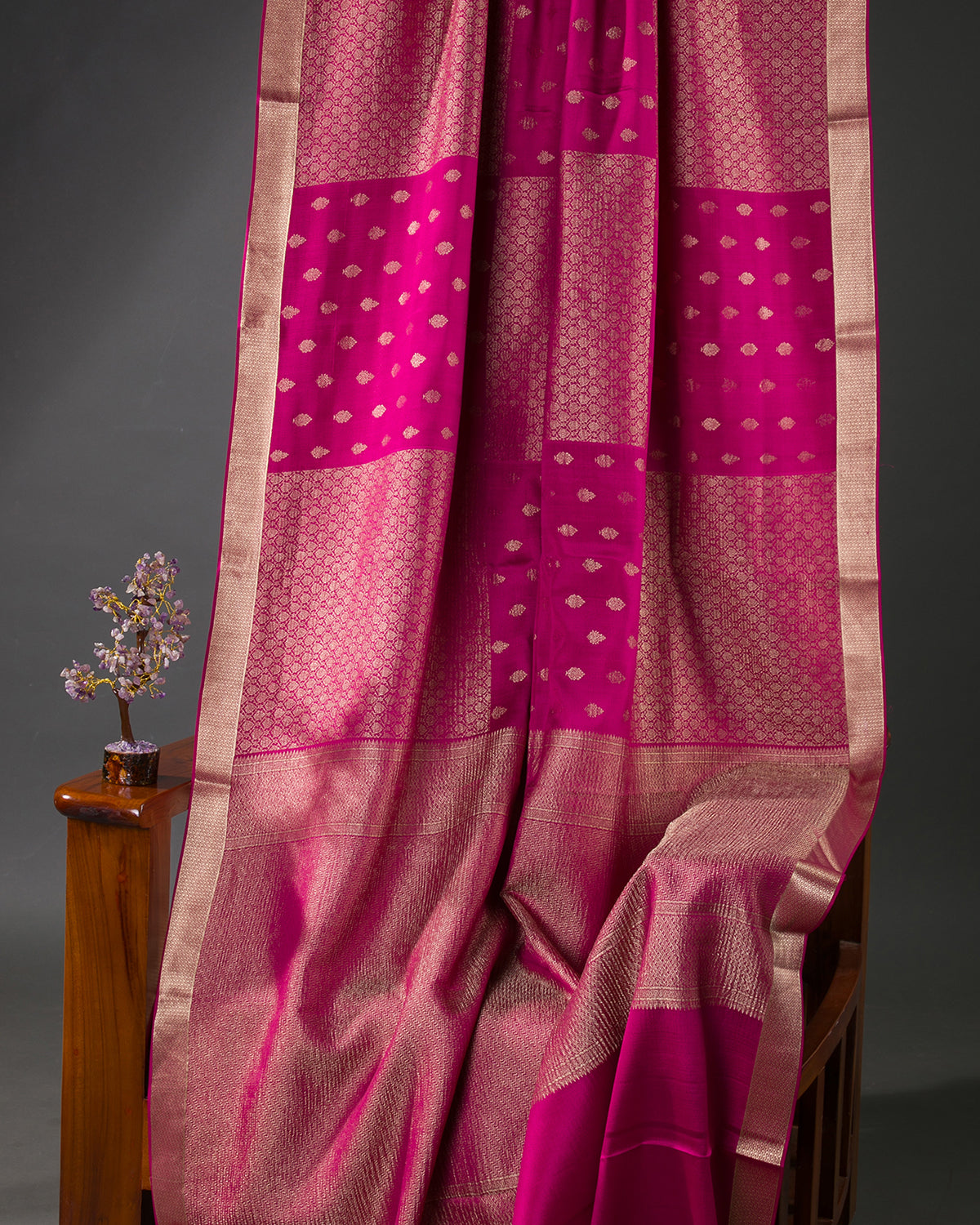 Zari Darbar - Rani Pink Mysore Crepe Silk Saree