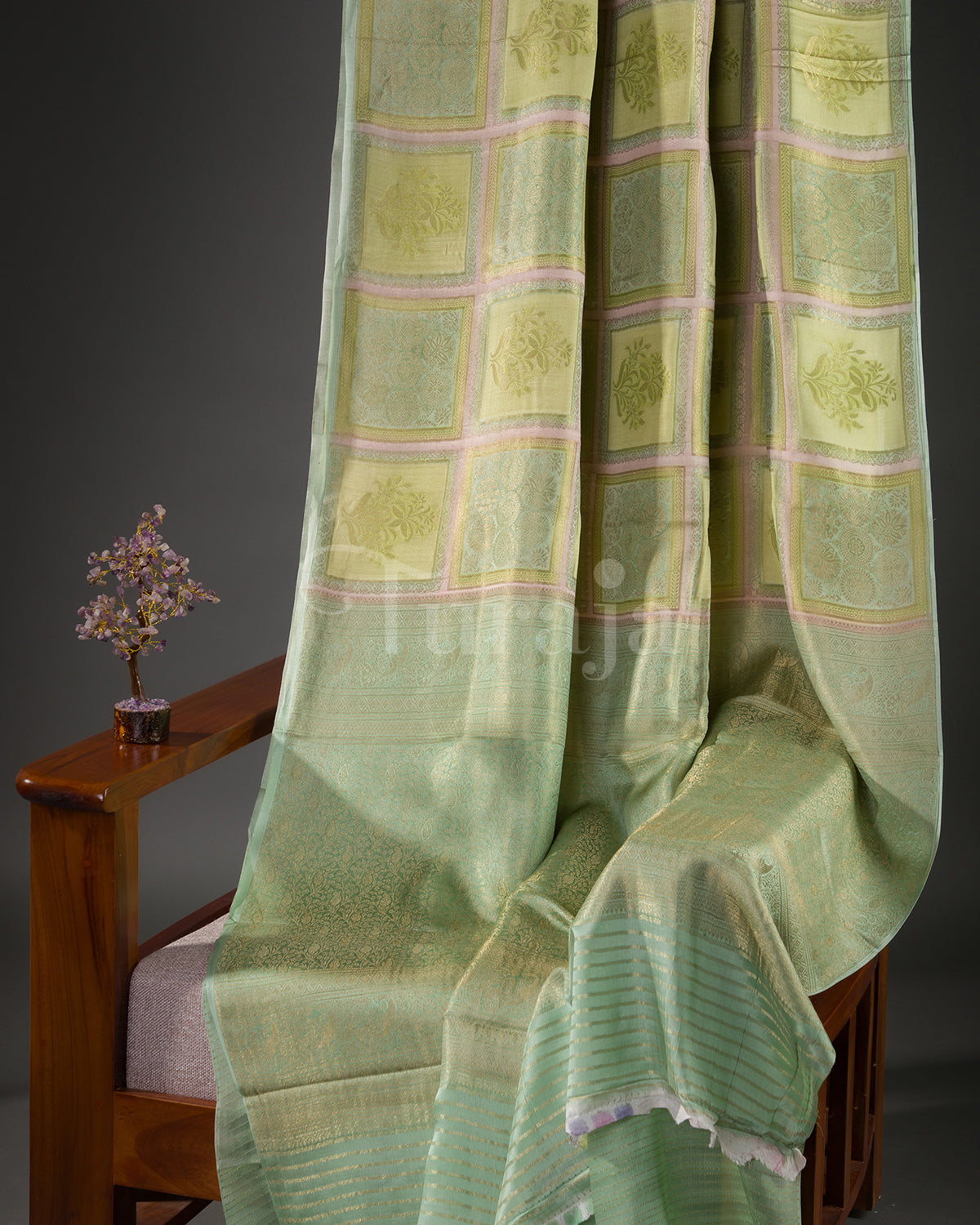 Floral Garden: Lime Green Mysore Crepe Silk Saree