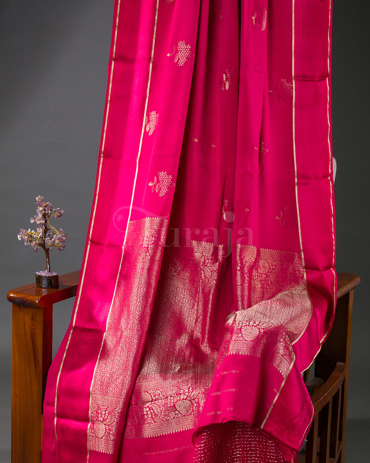 Guldasta - Rani Pink Mysore Crepe Silk Saree
