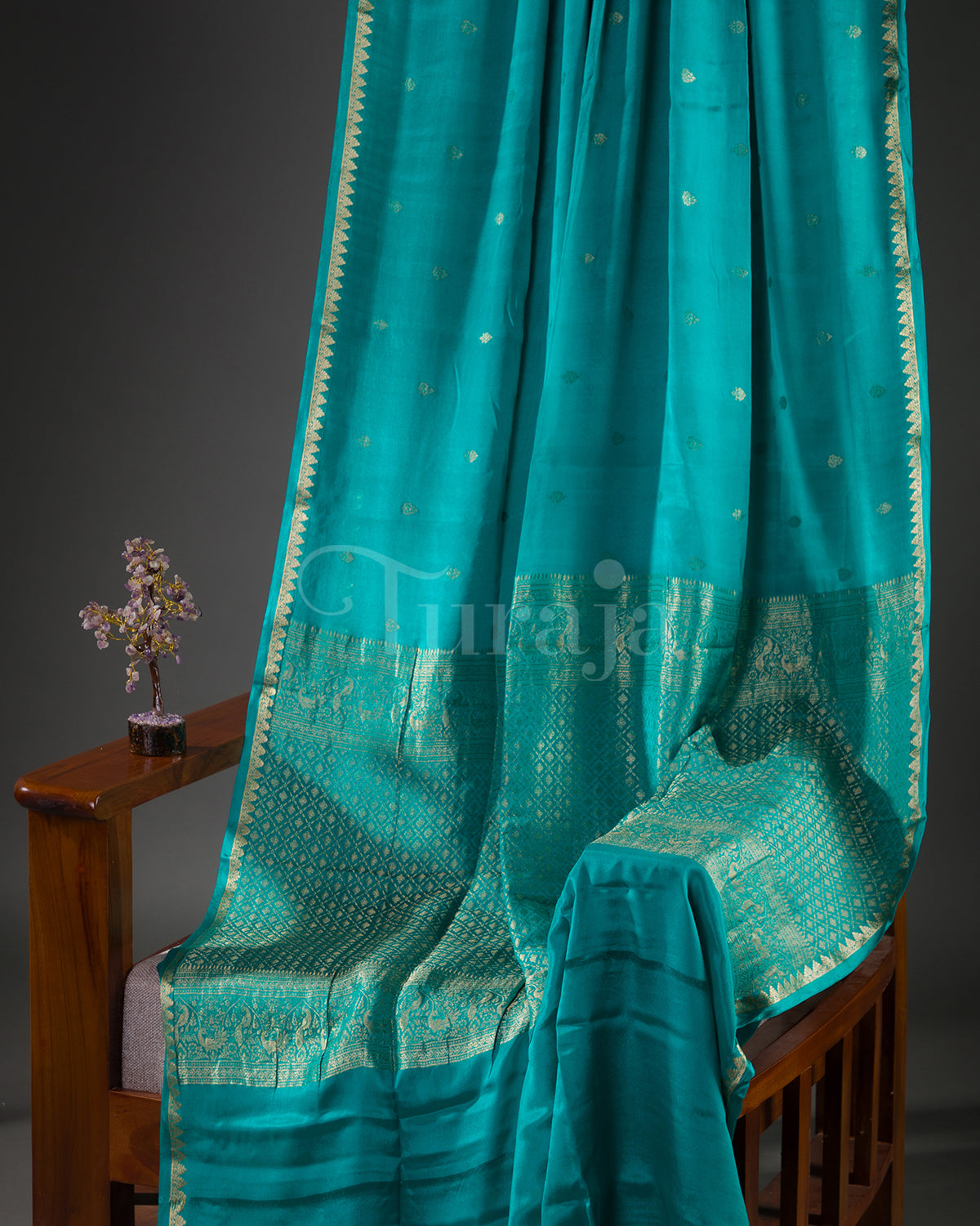 Kalga: Rama Blue Mysore Crepe Silk Saree