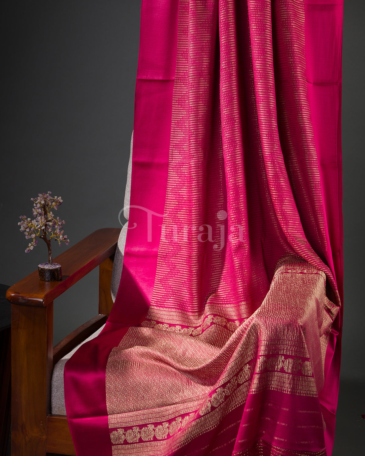 Sunset Weave: Rani Pink Mysore Crepe Silk Saree