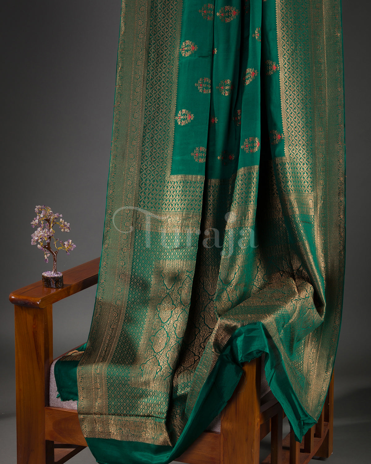 Rajnigandha: Bottle Green Mysore Crepe Silk Saree