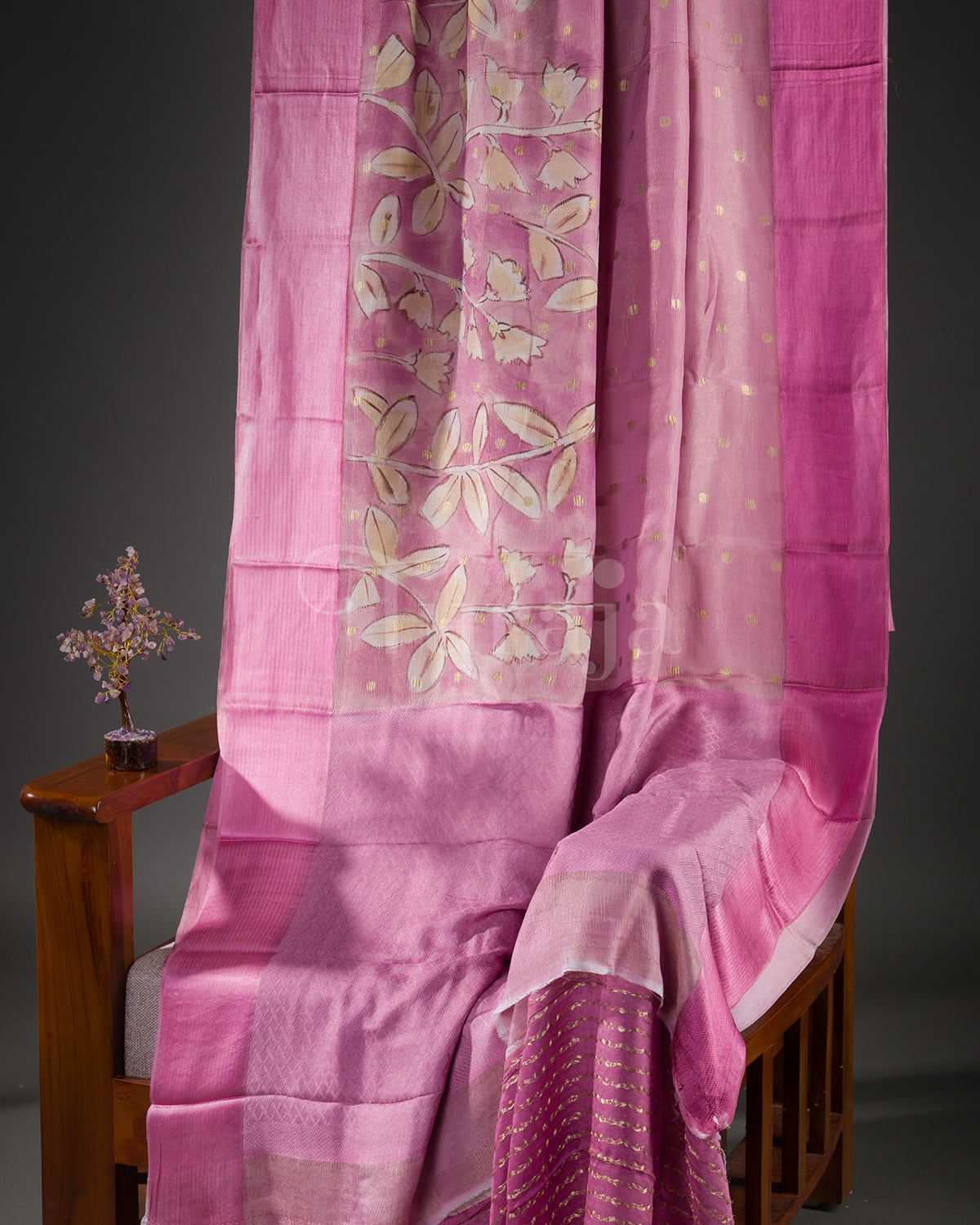 Whispering Bloom: Pink Mysore Crepe Silk Saree