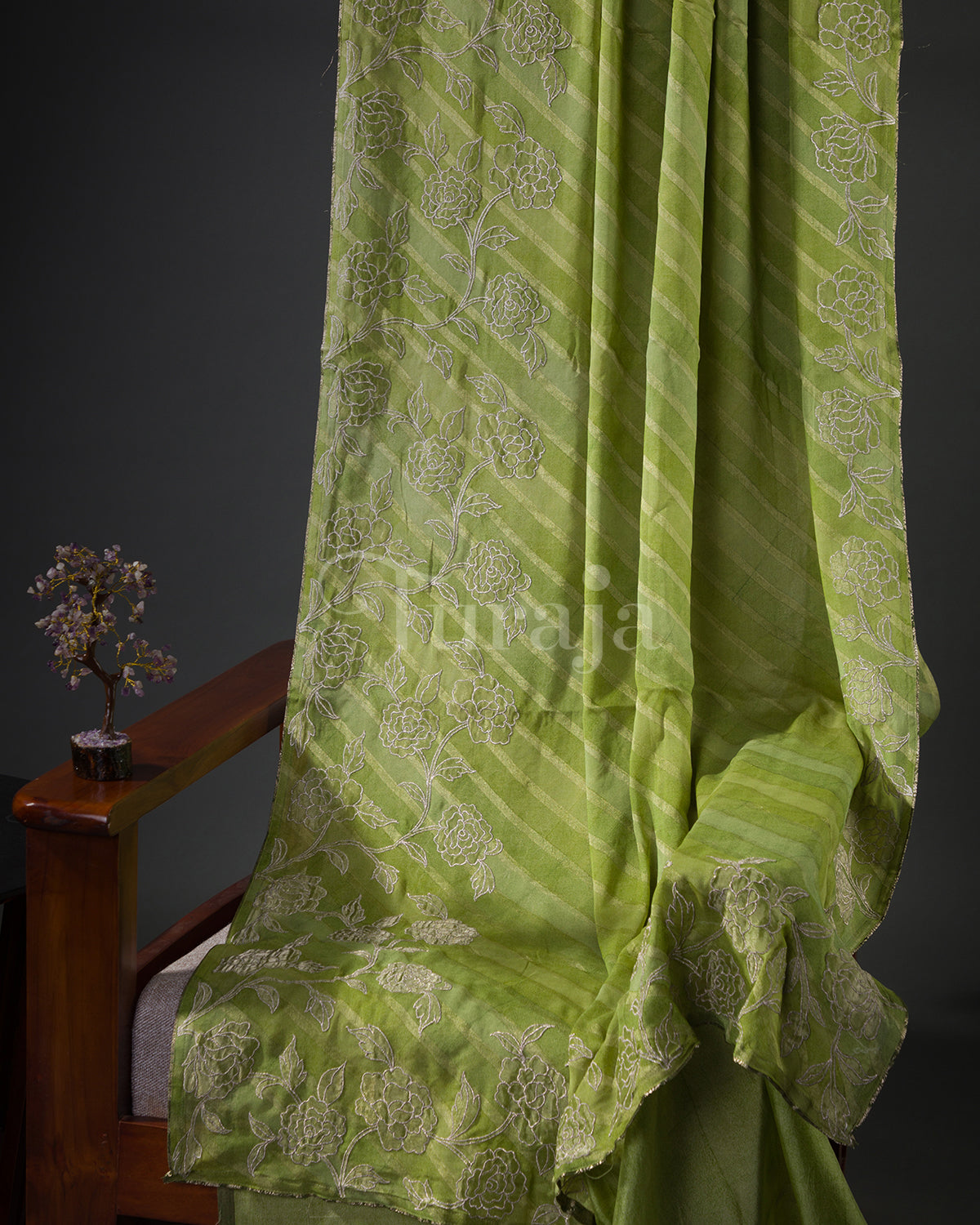 Pastel Bloom Tissue: Green Mysore Crepe Silk Saree