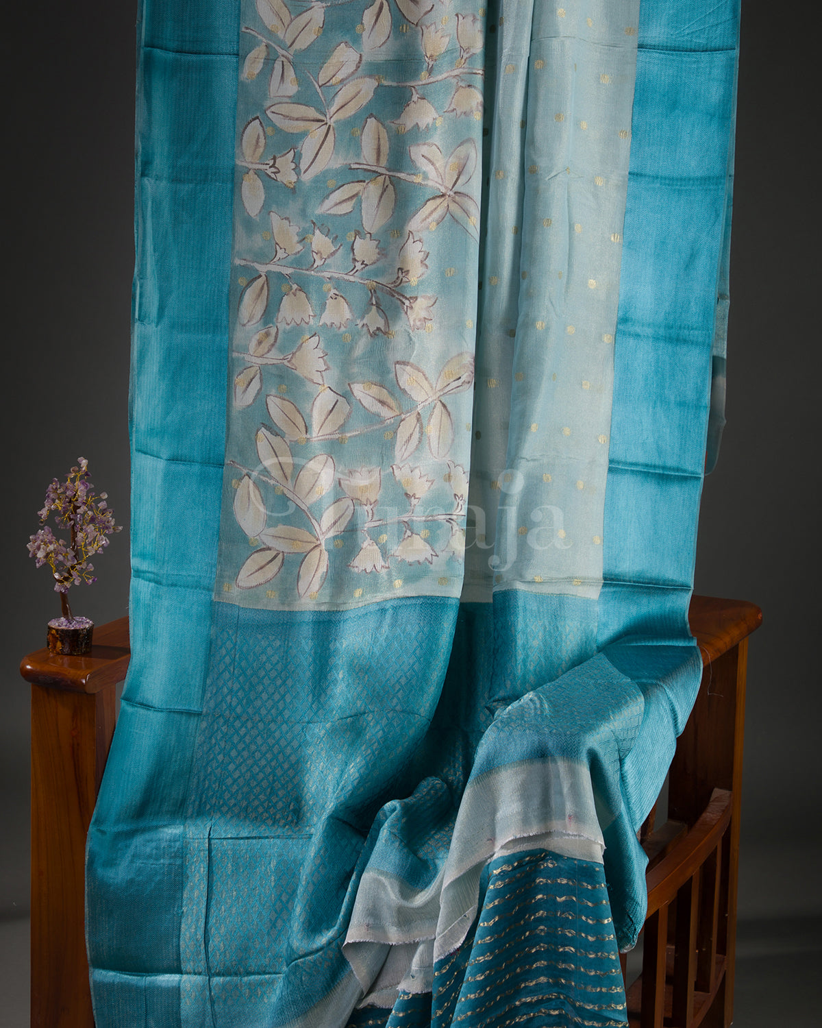 Whispering Bloom: Sky Blue Mysore Crepe Silk Saree