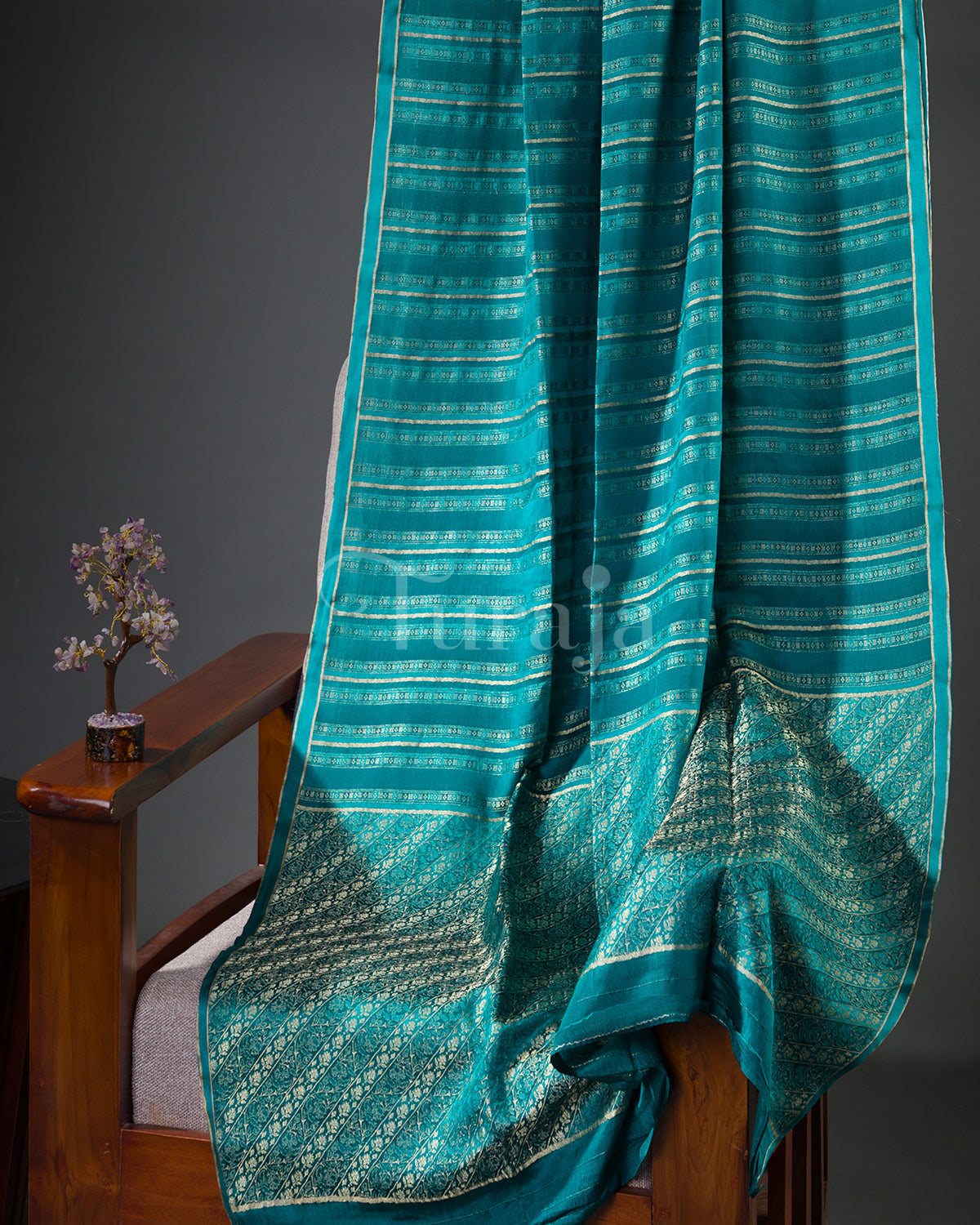 Stripes & Satin: Rama Blue Mysore Crepe Silk Saree - view2