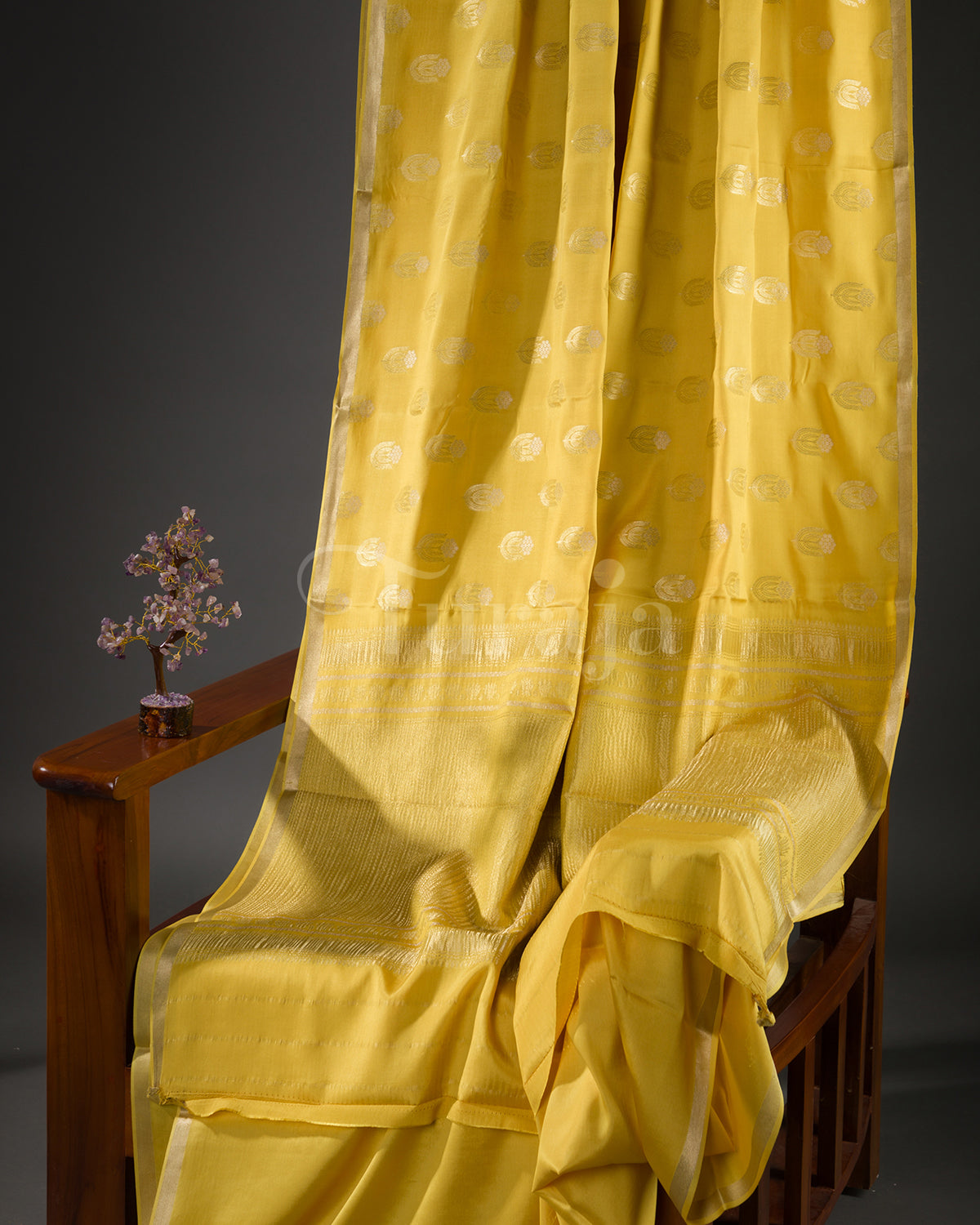 Moonlit: Yellow Mysore Crepe Silk Saree