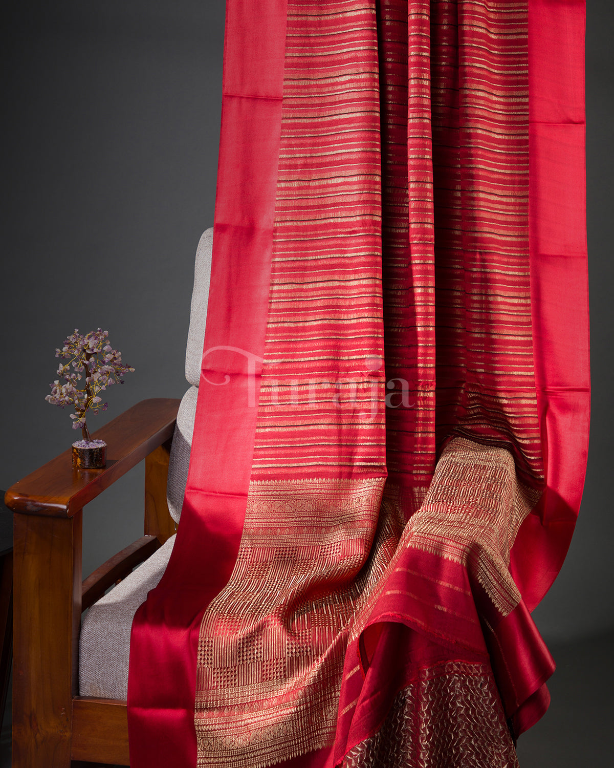 Timeless Stripes: Red Mysore Crepe Silk Saree-view2