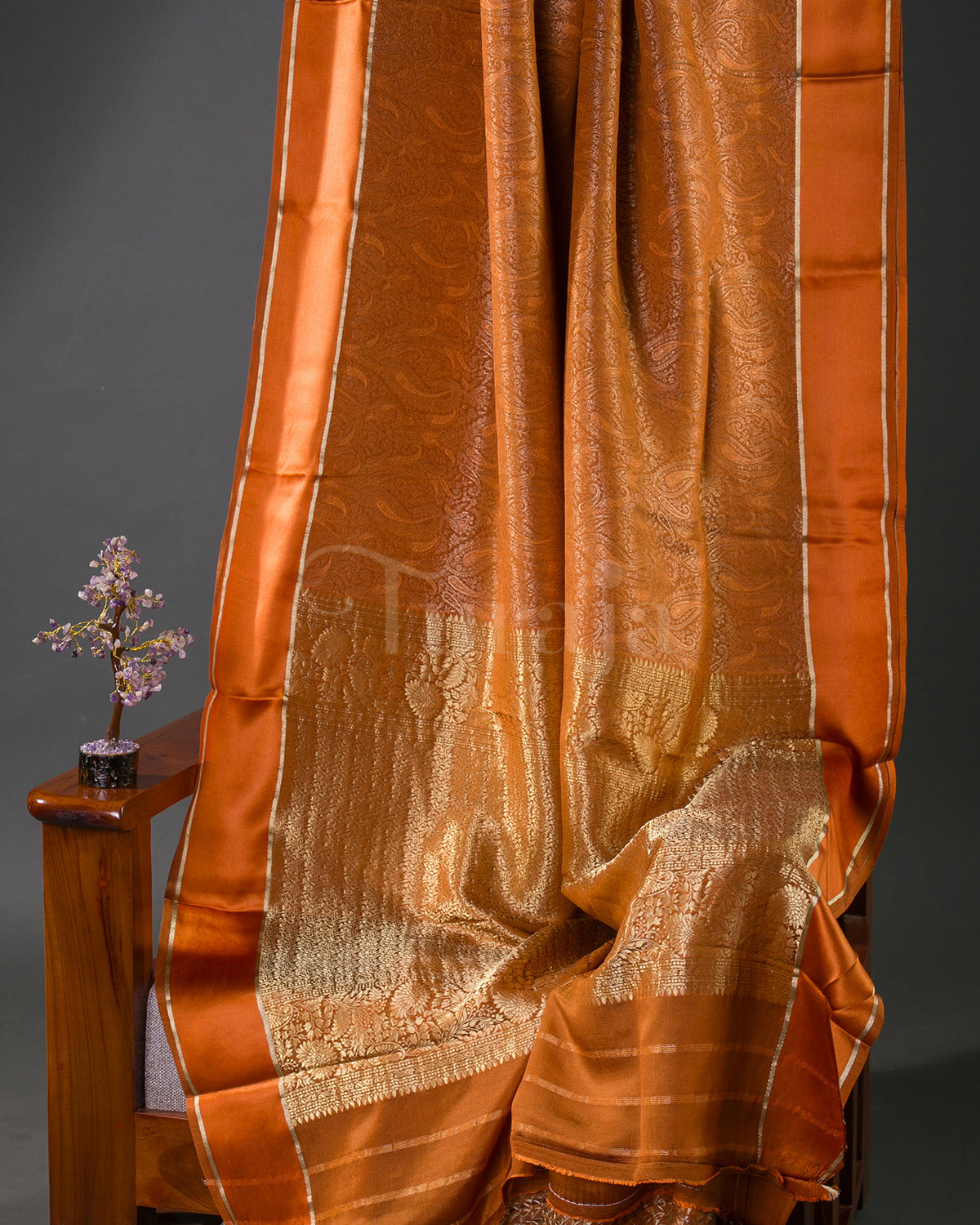 Royal Keri - Rust Orange Mysore Crepe Silk Saree