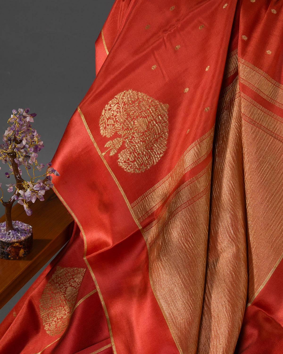 Morbagh - Rust Orange Mysore Crepe Silk Saree