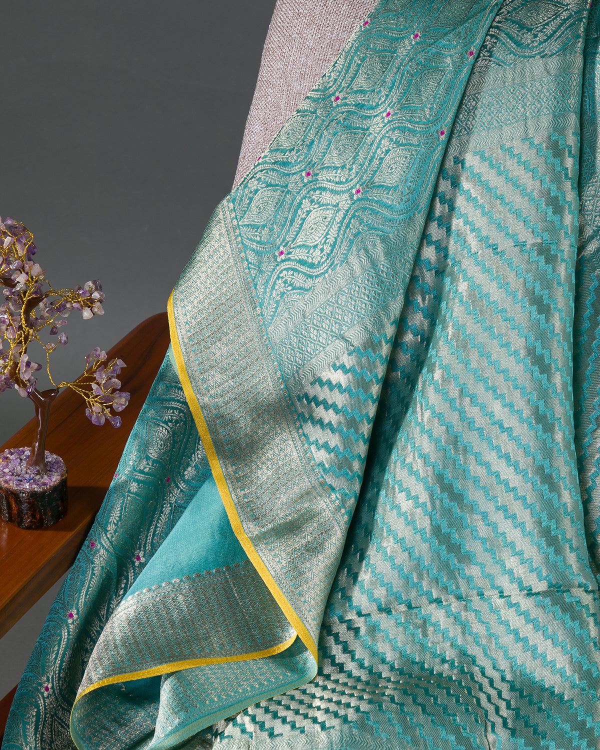 Meenakari Jaal - Firozi Mysore Crepe Silk Saree