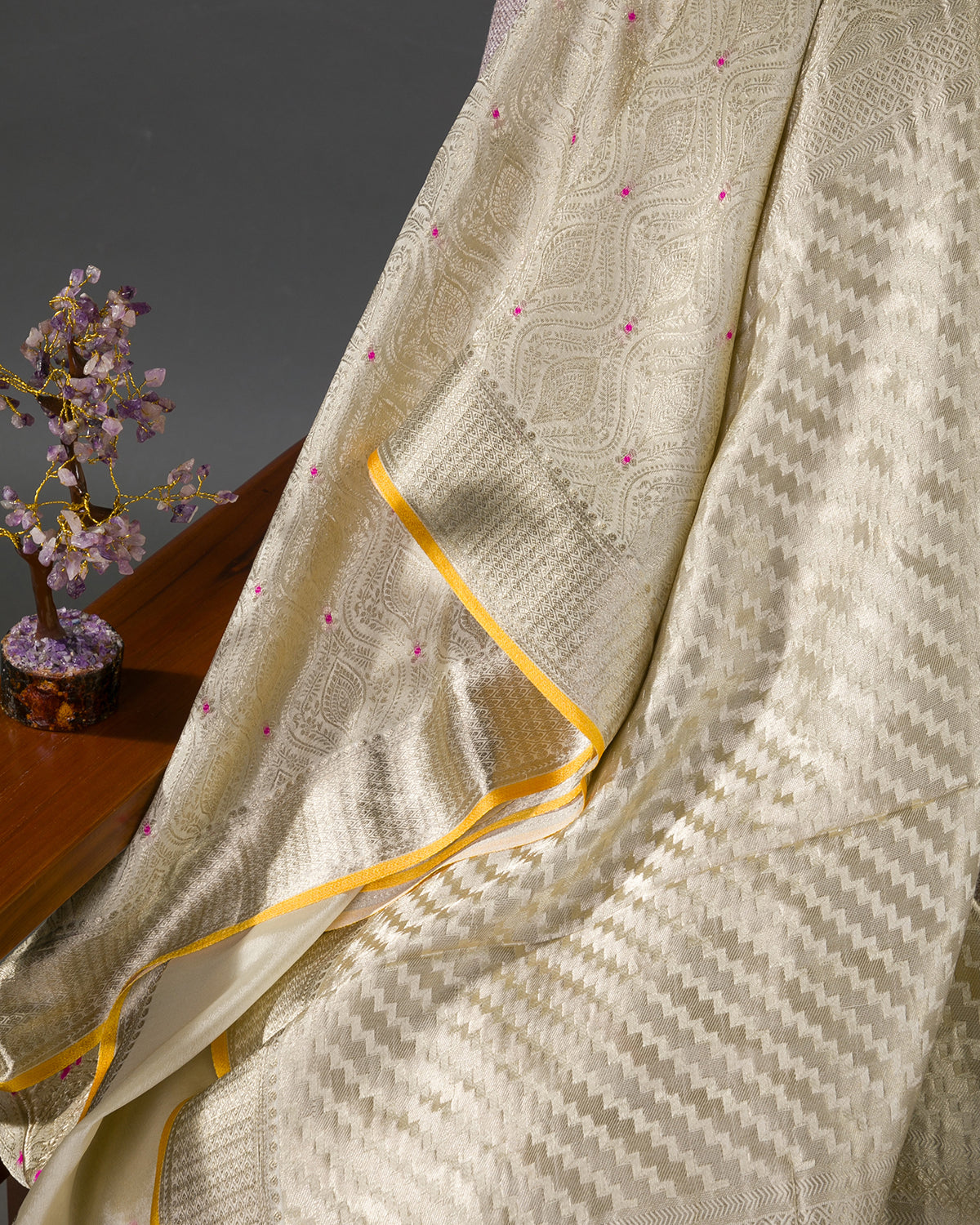 Meenakari Jaal - Offwhite Mysore Crepe Silk Saree